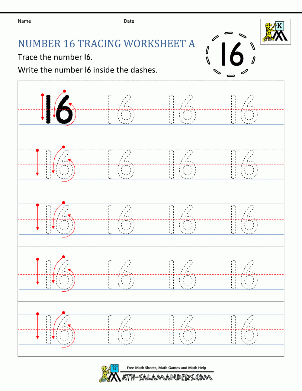Number 16 Worksheets Free Printable