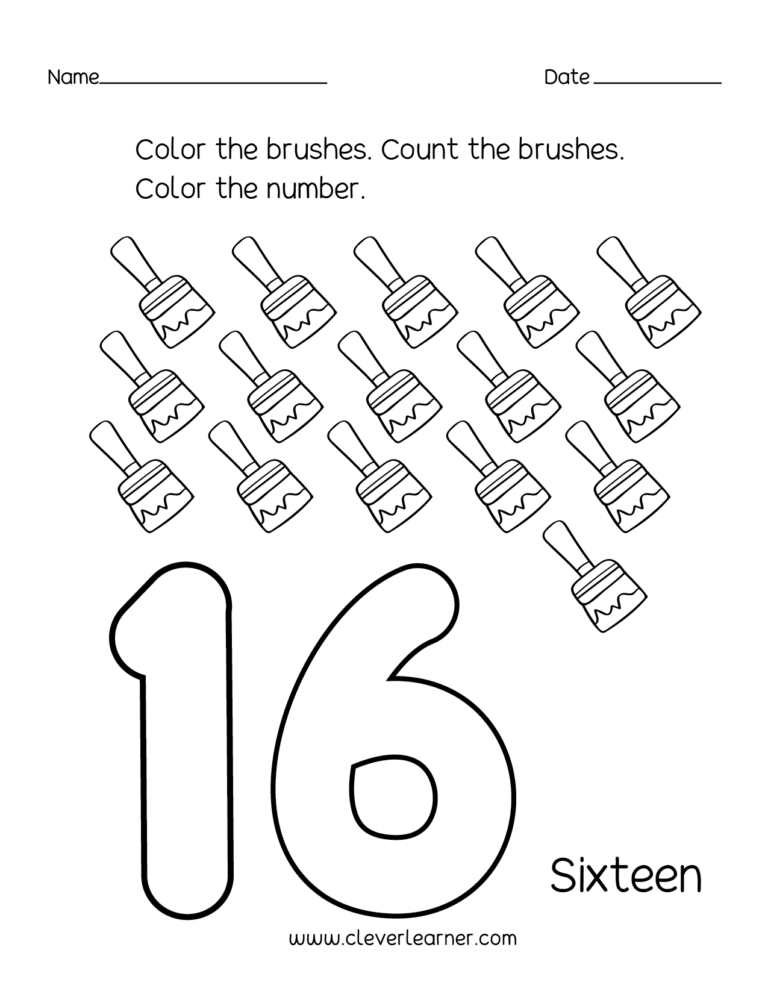 Number 16 Writing Counting And Identification Printable Worksheets For Children