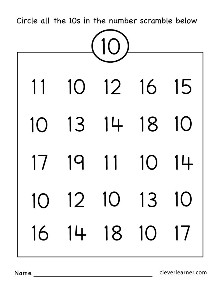 Number Ten Writing Counting And Identification Printable Worksheets For Children