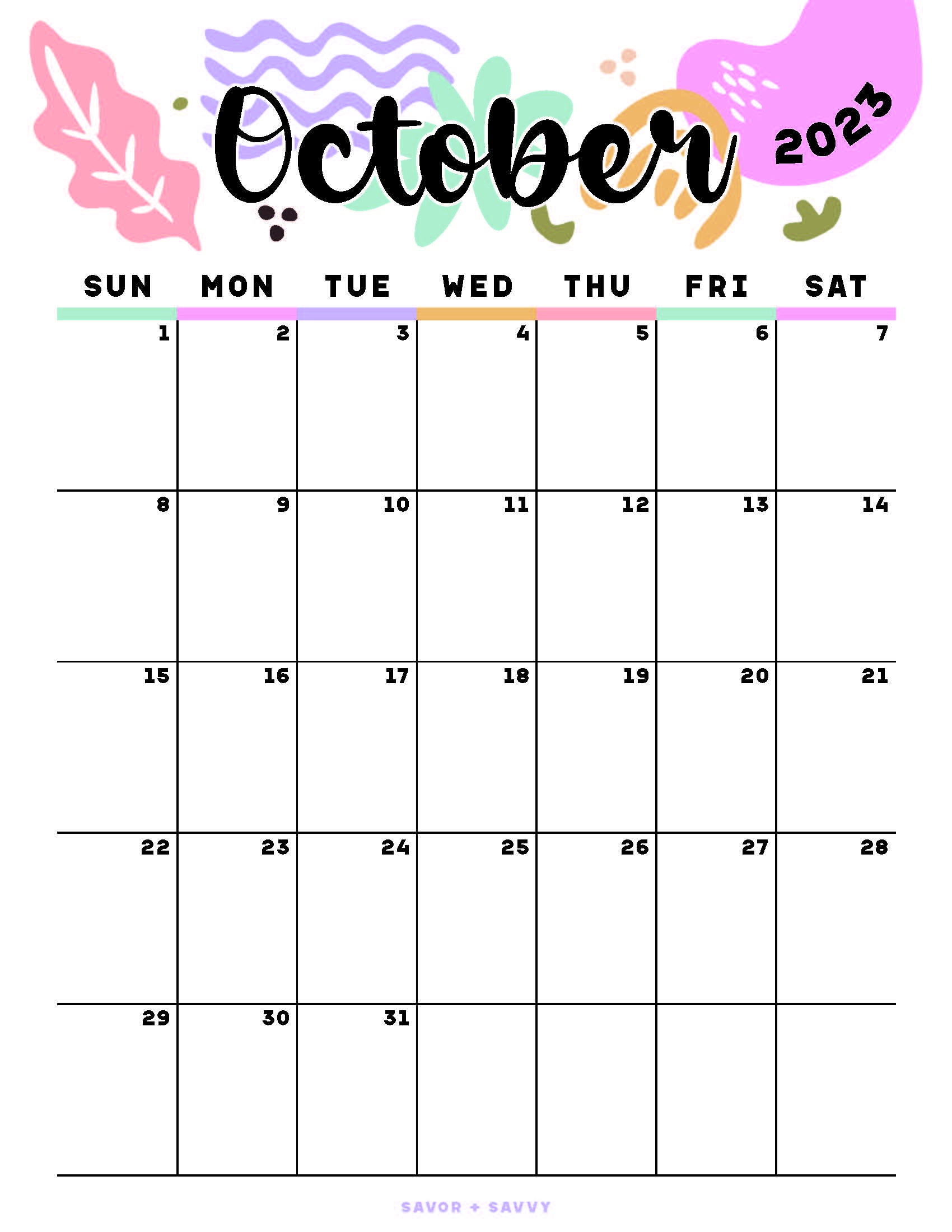 October 2023 Calendar Templates 12 Free Printables Savor Savvy October 2023 Calendar Templates 12 Free Printables Savor Savvy