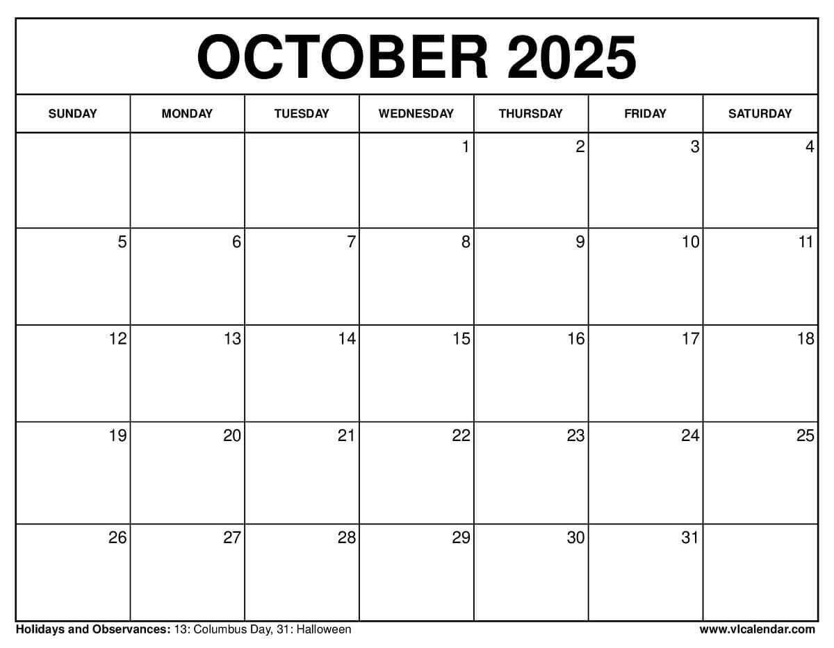 October 2025 Calendar Free Printable Templates Planning Guide