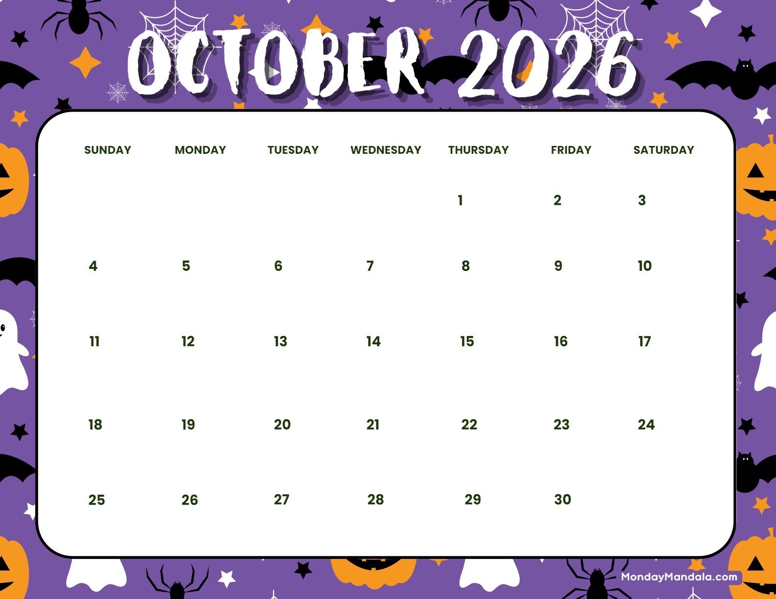 Free Printable October 2026 Calendar Free Printable October 2026 Calendar