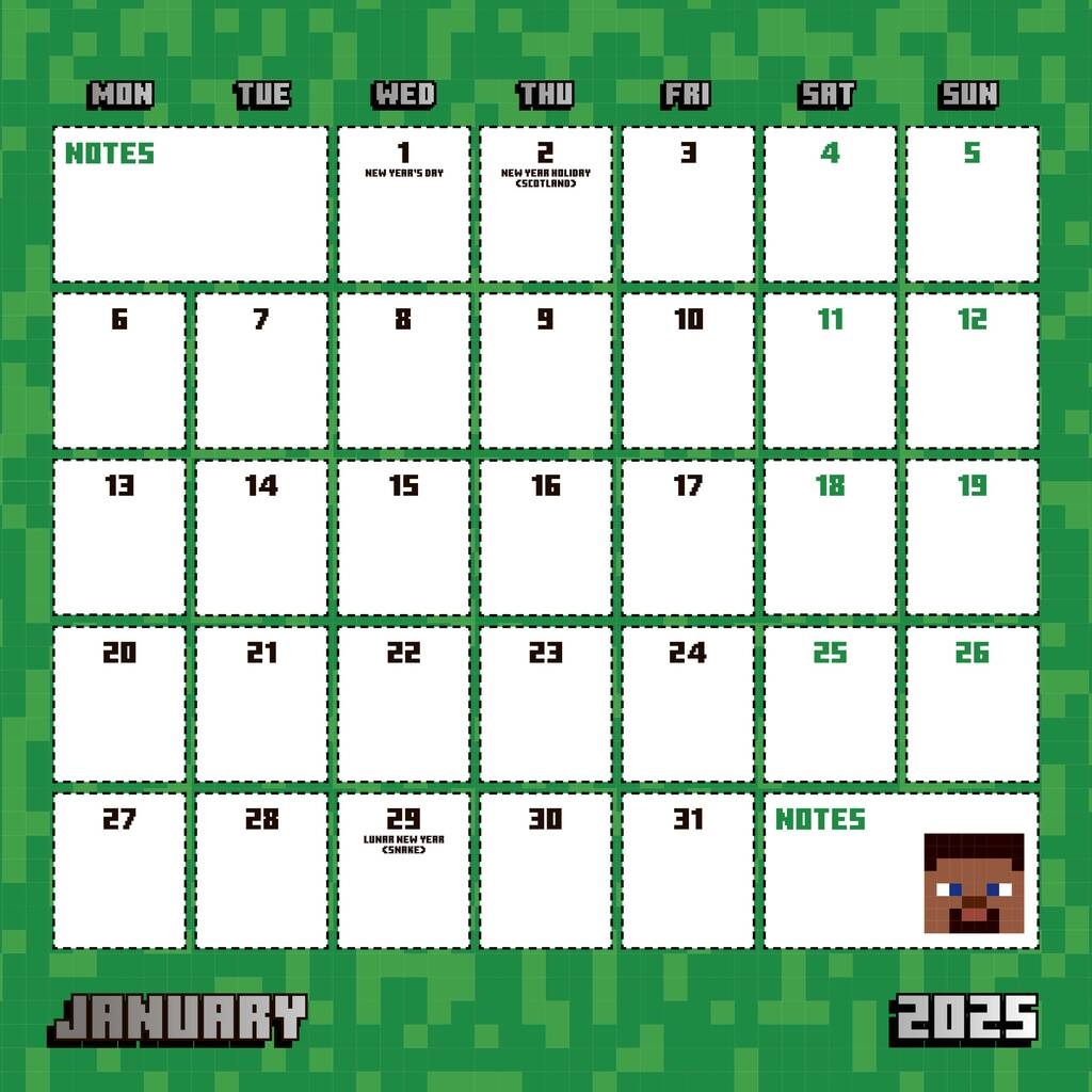 Official Minecraft 2025 Personalised Calendar By IV Creative Ltd