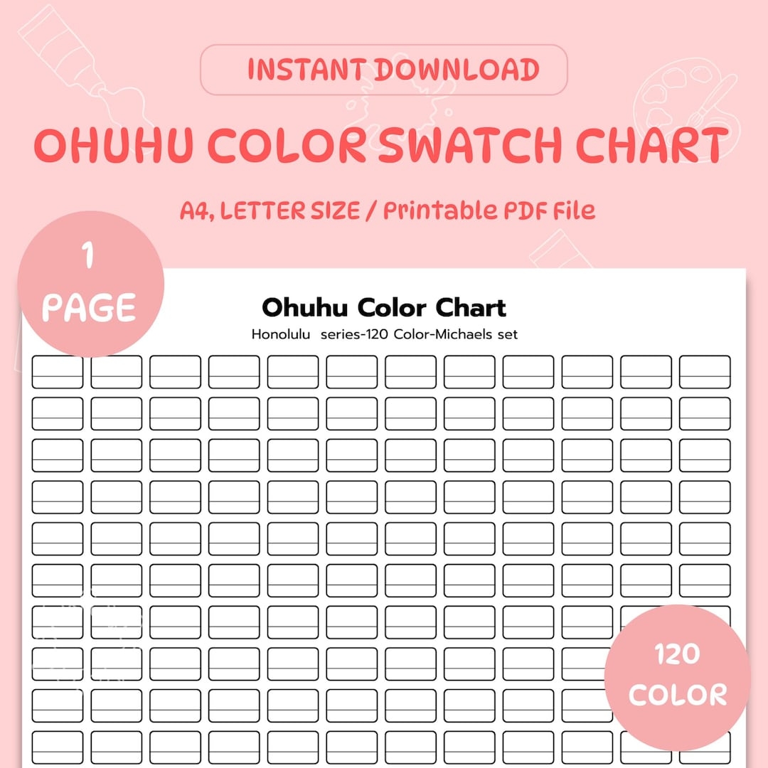 Ohuhu Honolulu 120 Marker Swatch Chart Printable Color Palette PDF Download Etsy