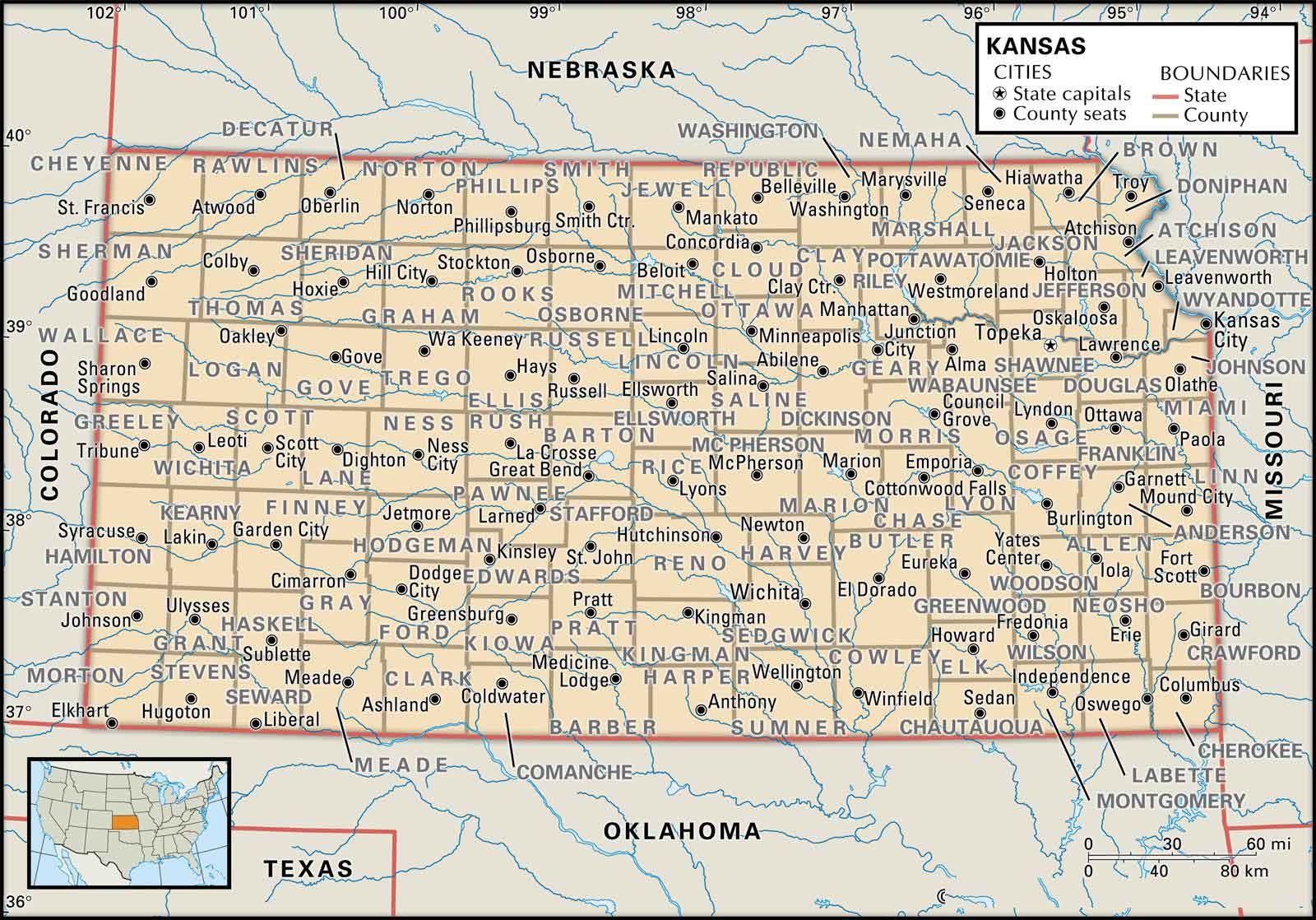 Printable Kansas County Map