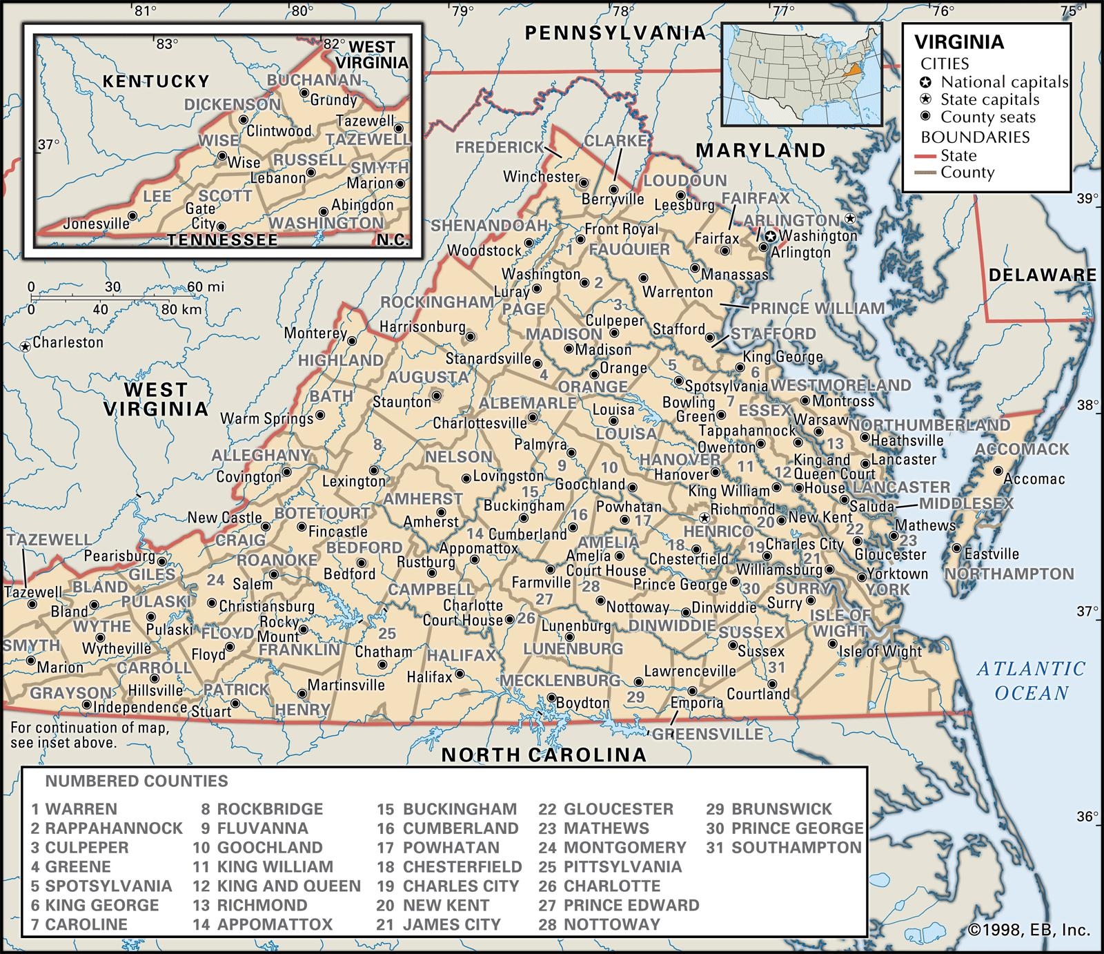 Printable Virginia County Map
