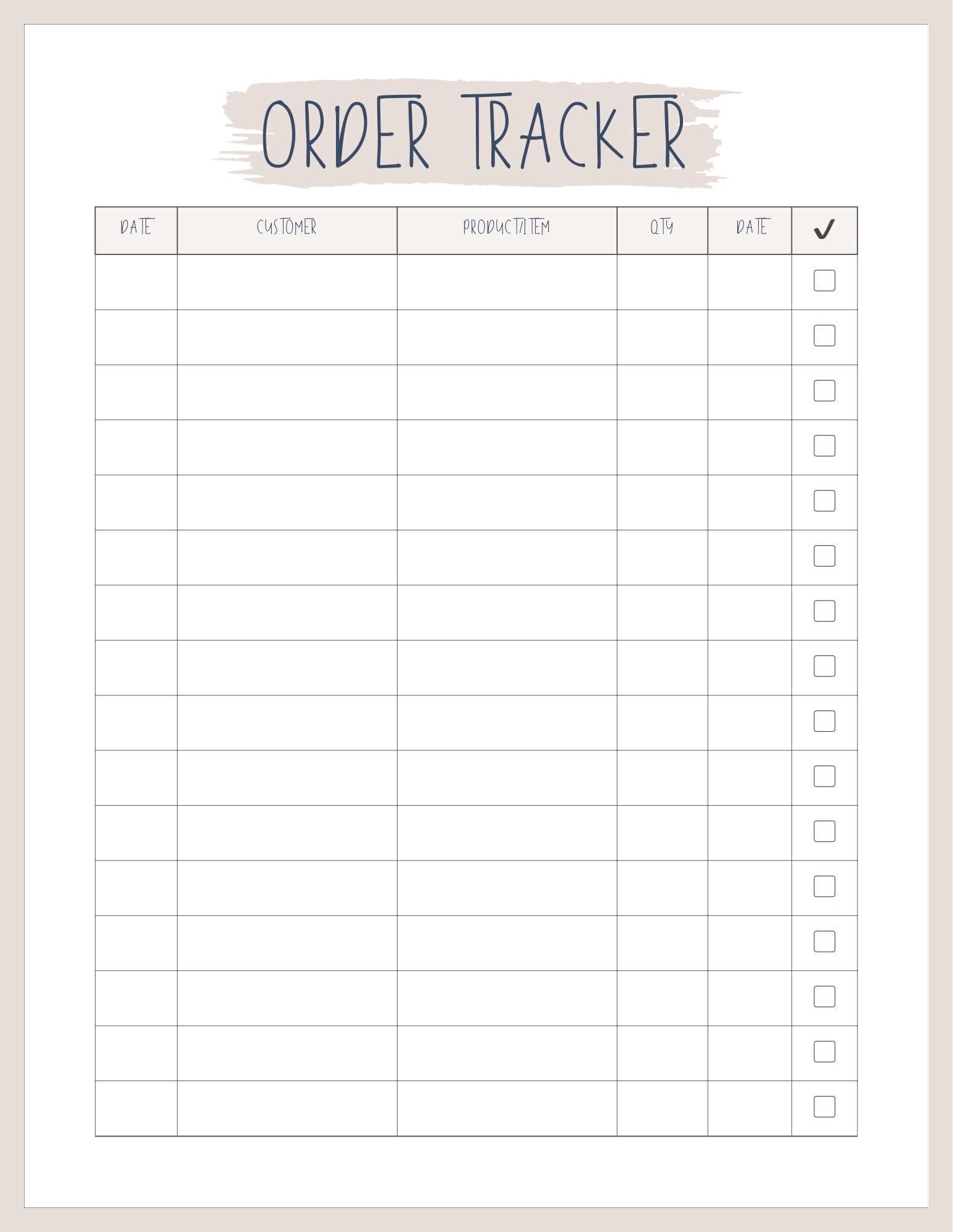Order Tracker Order Form Small Business Printable Etsy