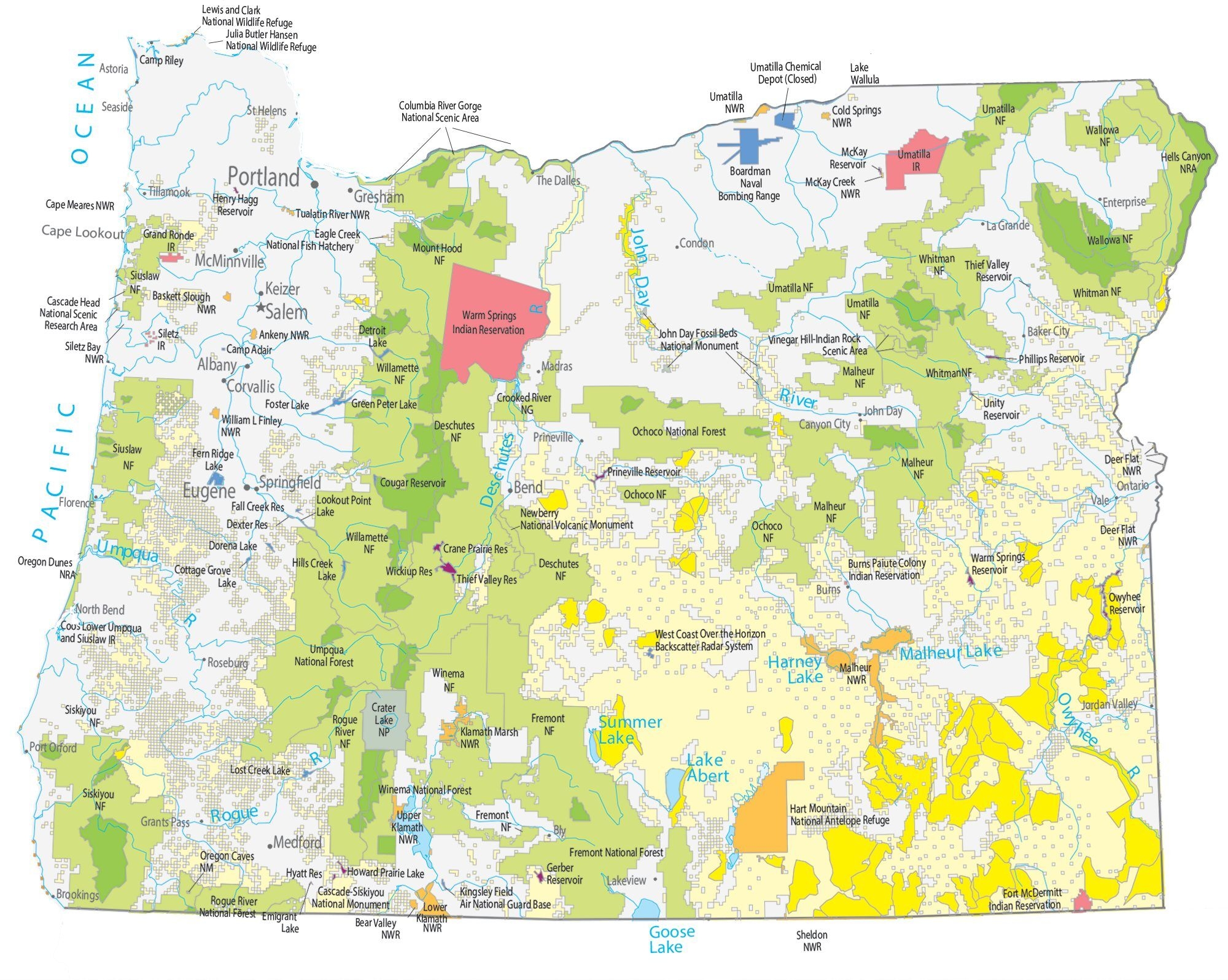 Oregon State Map Places And Landmarks GIS Geography