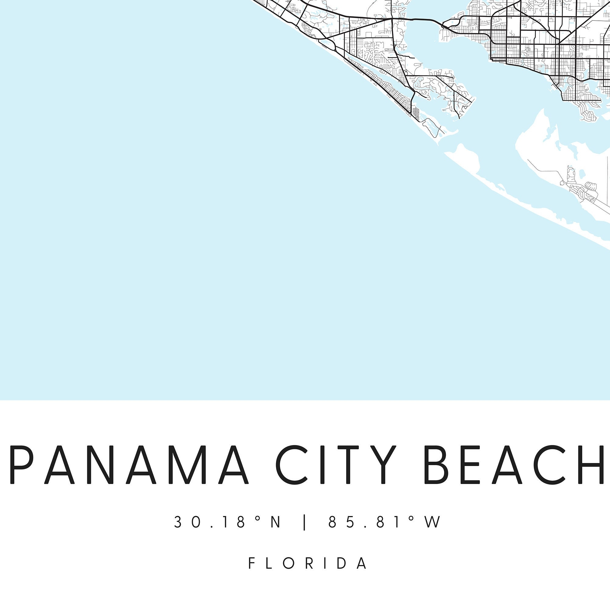 Panama City Beach Florida Printable City Map Blue White Wall Art Modern Map Print Travel Gift Home Decor Minimalist Poster Etsy
