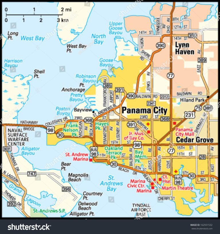 Panama City Florida Area Map Stock Vector Royalty Free 162931532 Shutterstock