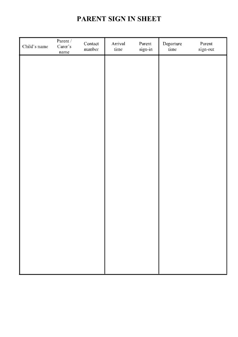 Parent Sign In Sheet Template CocoSign Free Fillable Form