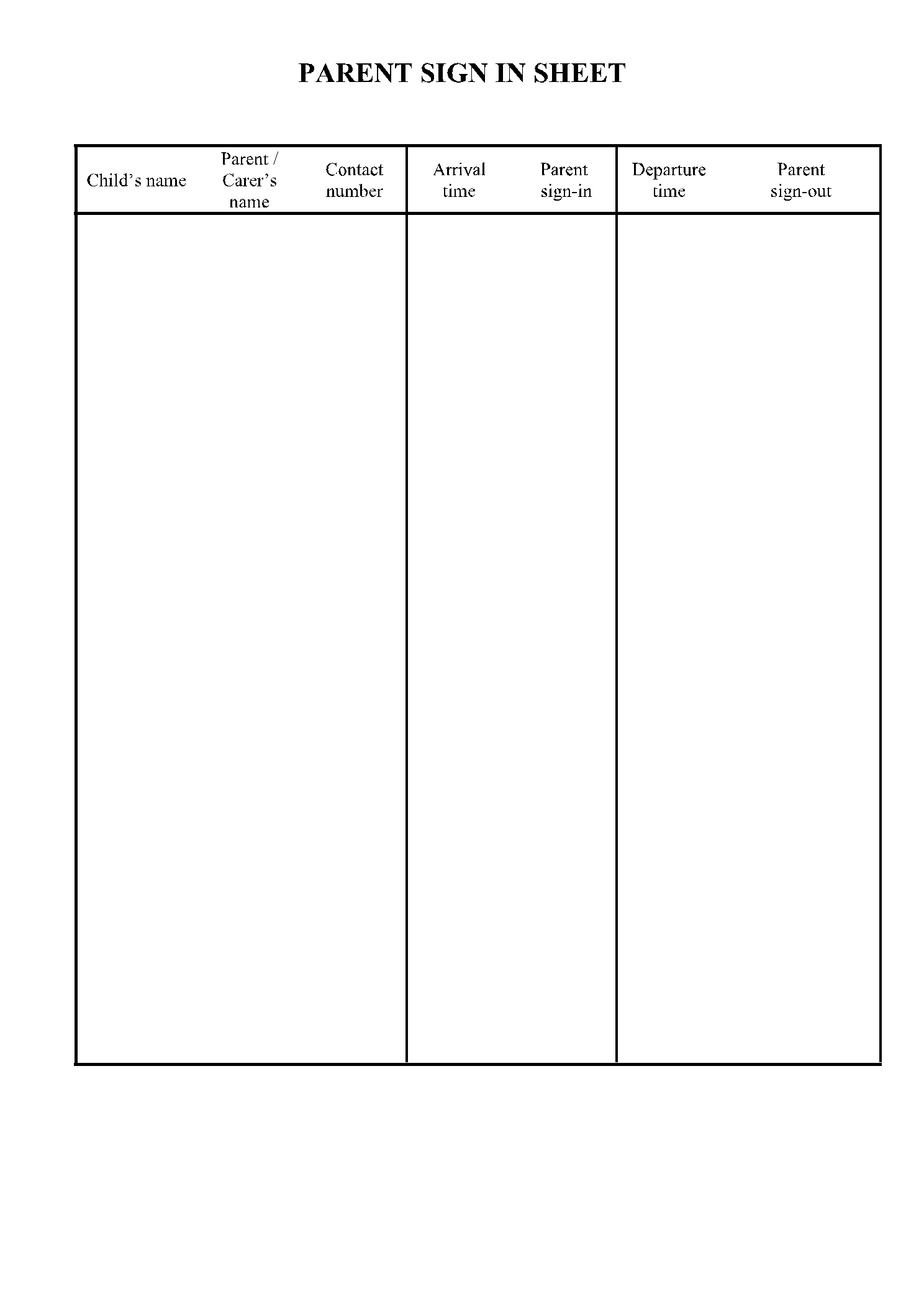 Parent Sign In Sheet Template CocoSign Free Fillable Form