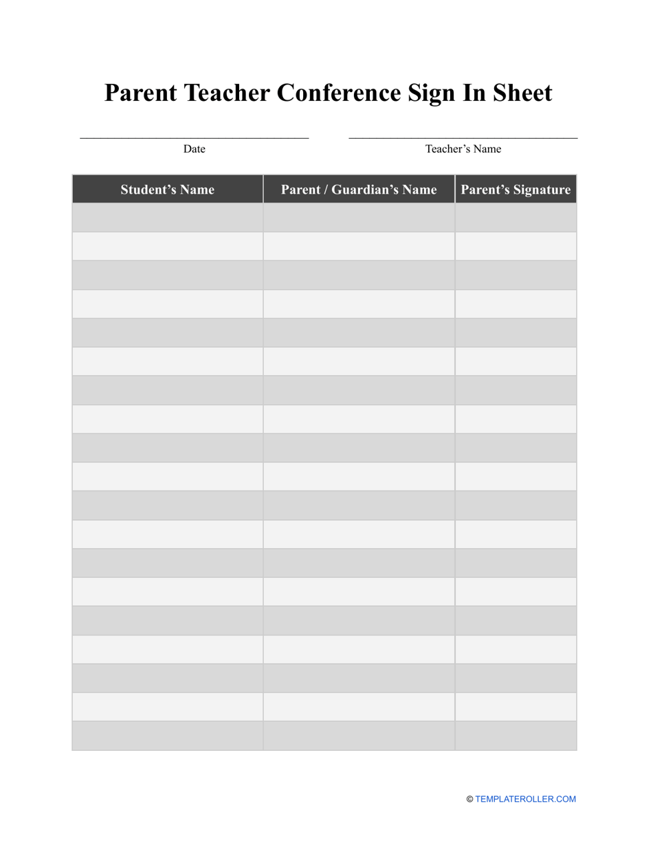 Parent Teacher Conference Sign In Sheet Template Download Printable PDF Templateroller
