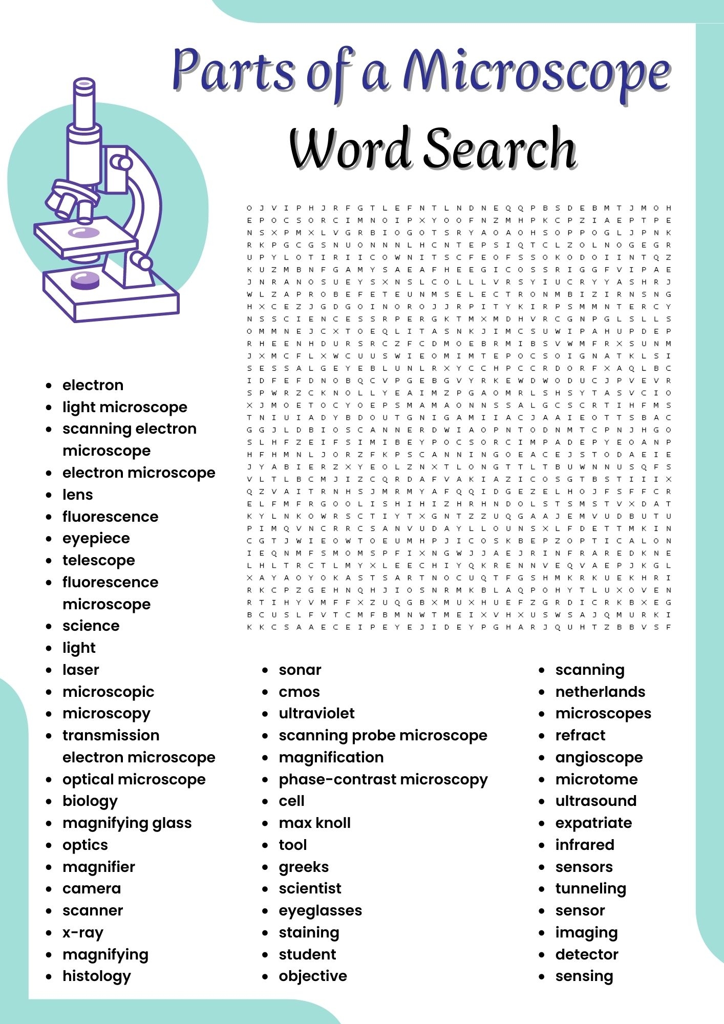 Parts Of A Microscope Word Search Puzzle Worksheet Activities For Kids Made By Teachers