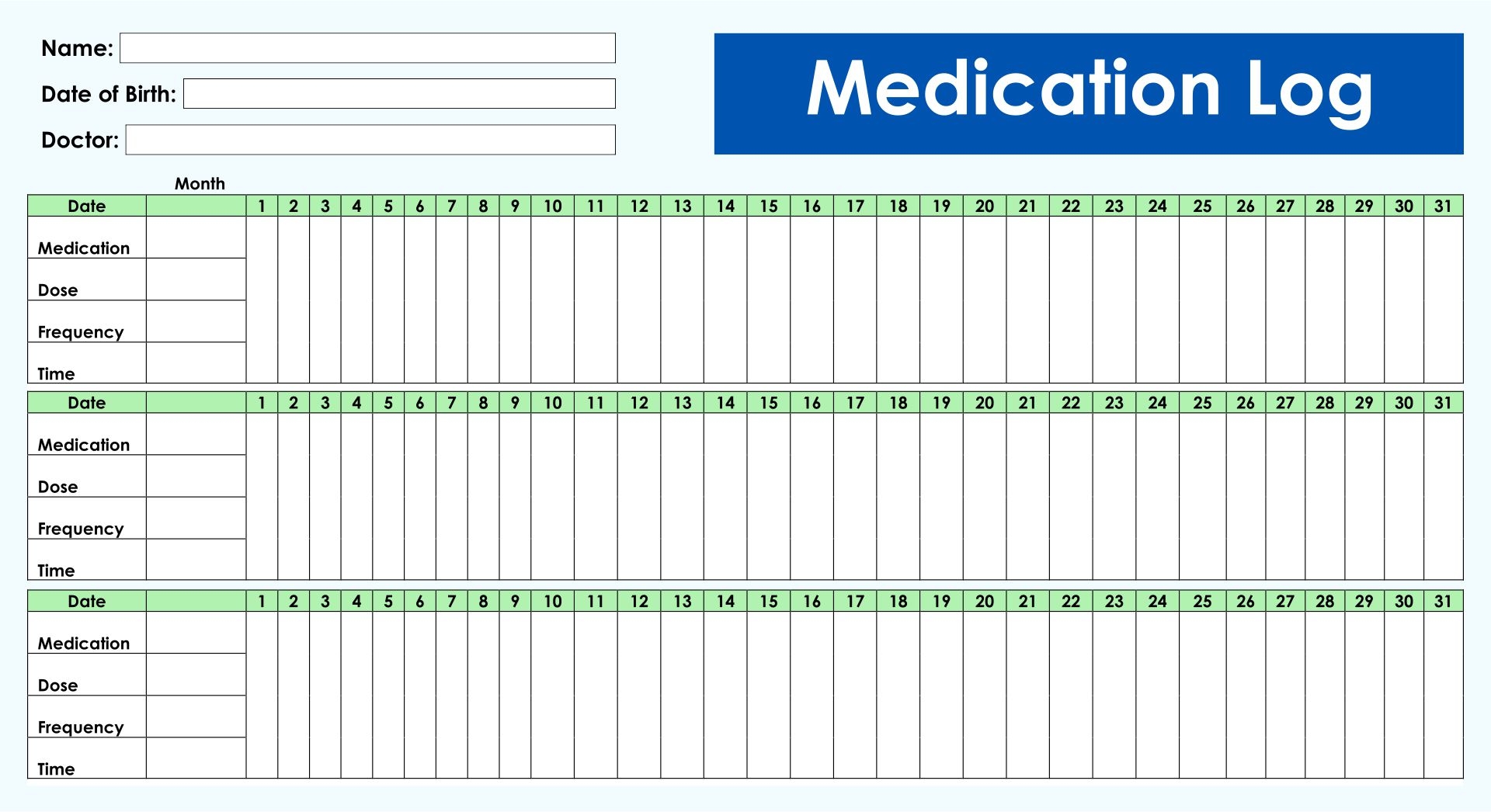 Printable Medication Sheet