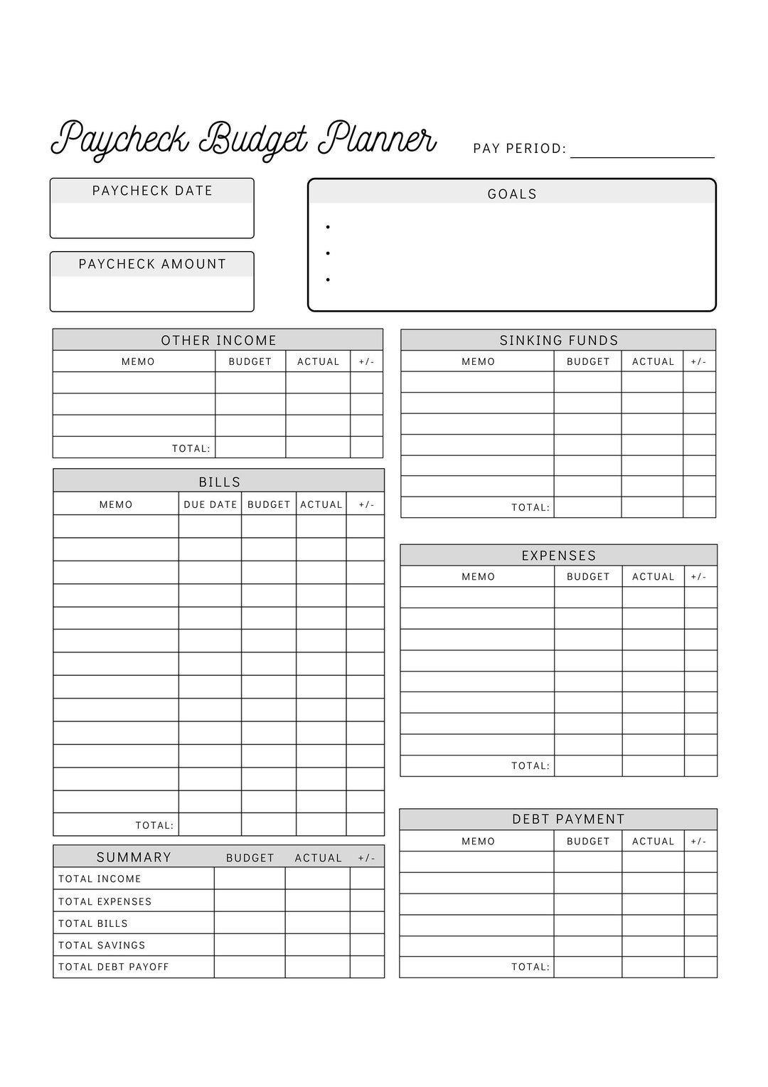 Paycheck Budget Planner Printable Budget By Paycheck Worksheet Biweekly Personal Budget Template Instant Download Etsy