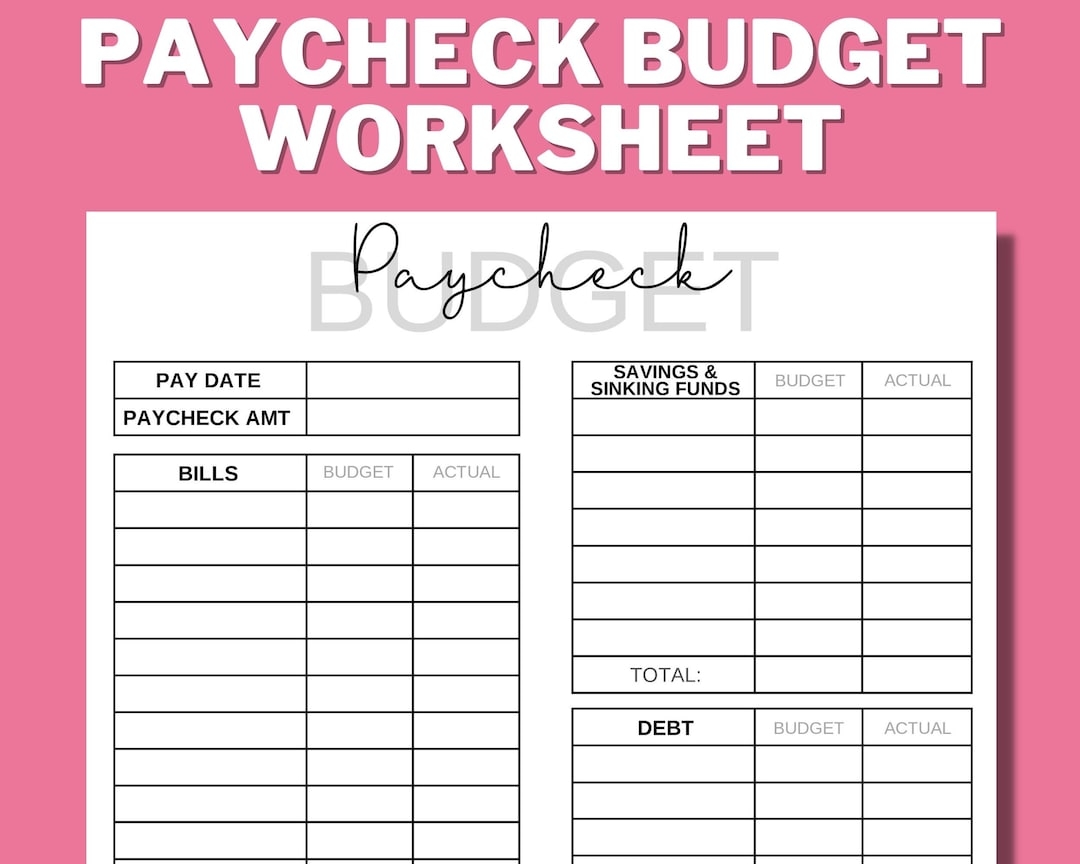 PAYCHECK BUDGET PRINTABLE Budget Worksheet Budget Binder Weekly Biweekly Monthly Zero Based Budget Budget Mom A4 Us Letter Etsy UK