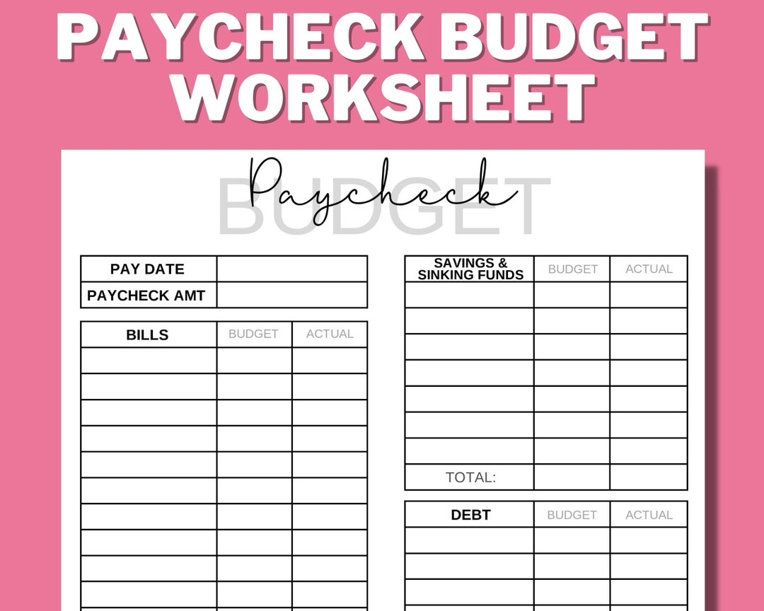 PAYCHECK BUDGET PRINTABLE Budget Worksheet Budget Binder Weekly Biweekly Monthly Zero Based Budget Budget Mom A4 Us Letter Etsy UK