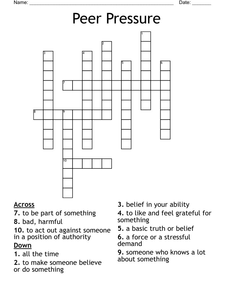 Peer Pressure Worksheet WordMint