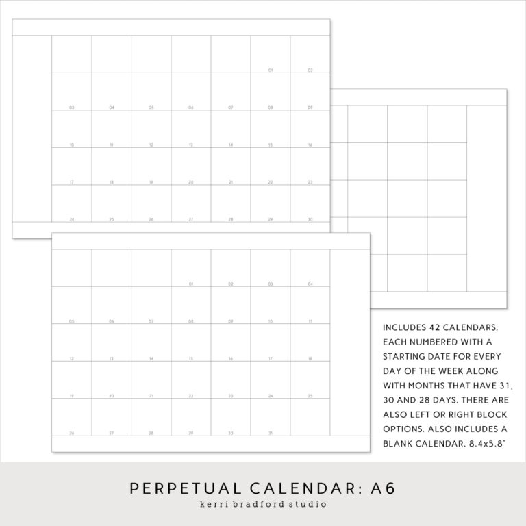 Perpetual Calendar A6 Kerri Bradford Studio