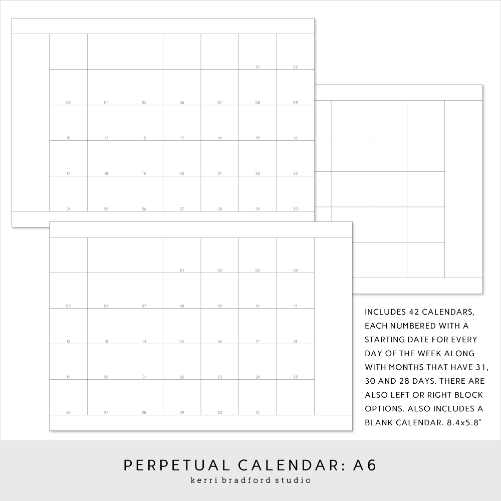Perpetual Calendar A6 Kerri Bradford Studio