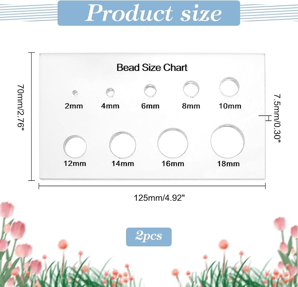 PH PandaHall 2pcs Bead Measuring Ruler Acrylic Measuring Tool Bead Size Chart Board Clear Circle Template Multi Function Geometric Stencil Rulers For 