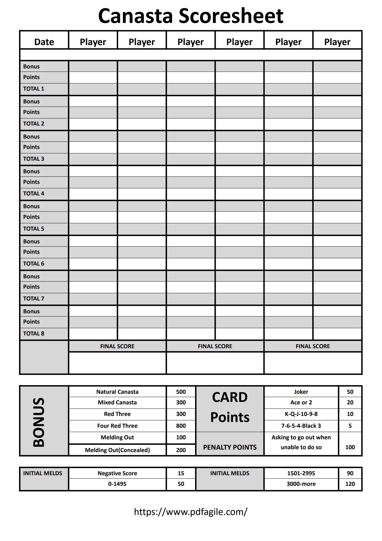 Phase 10 Scoresheet Template PDF Agile