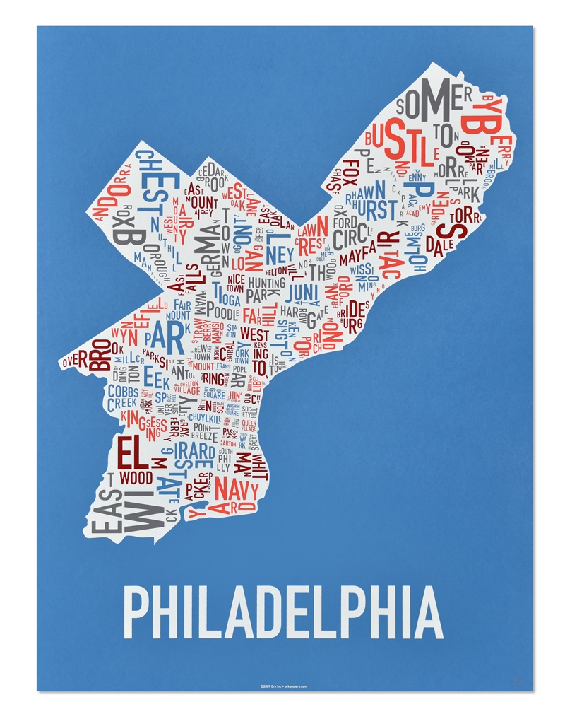 Philadelphia Neighborhood Map 18 X 24 Multi Color Screenprint