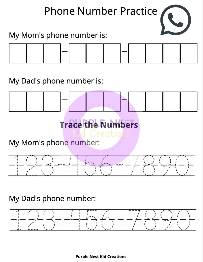Phone Number Address Worksheet Writing Practice digital Download Etsy