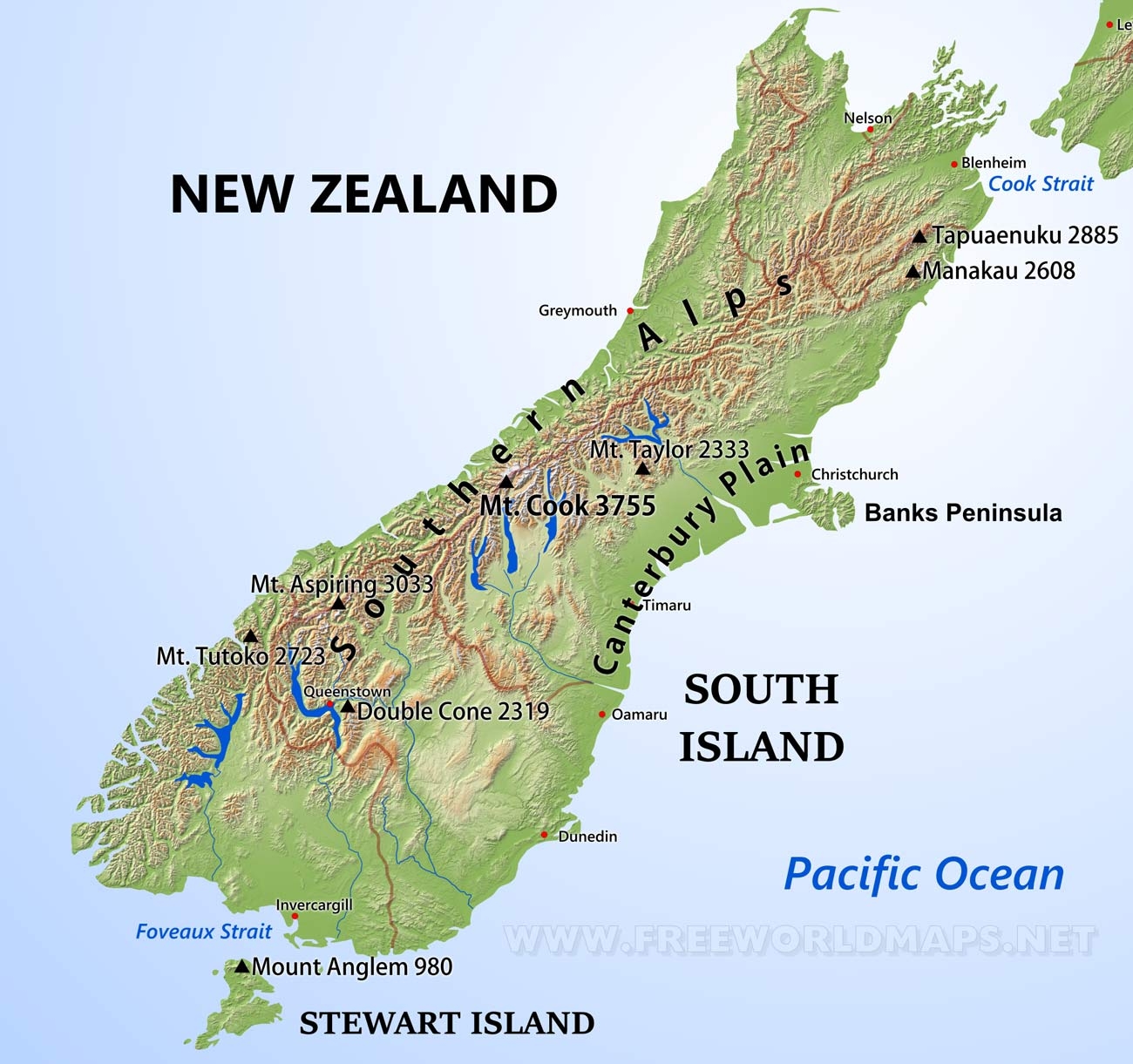 Map New Zealand South Island Printable