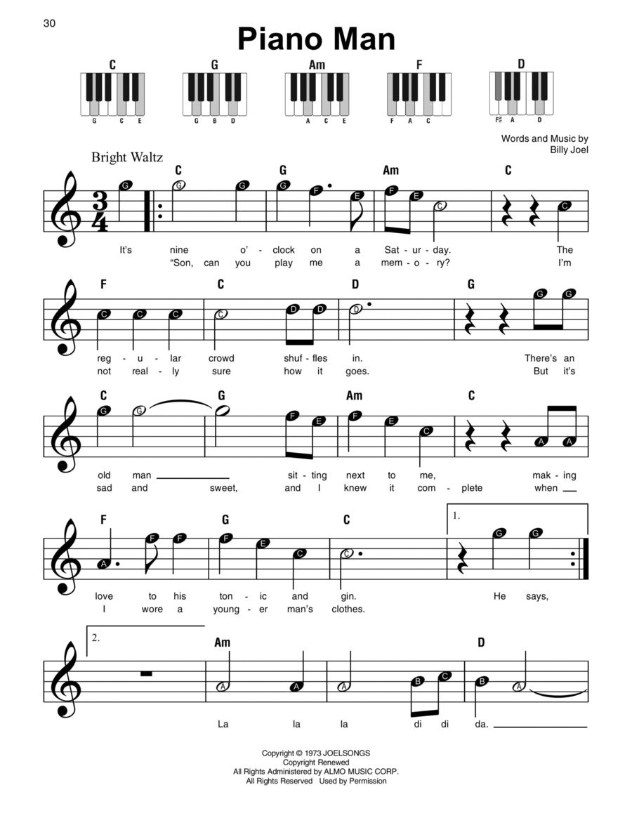 Piano Man By Billy Joel Easy Piano Digital Sheet Music Sheet Music Plus