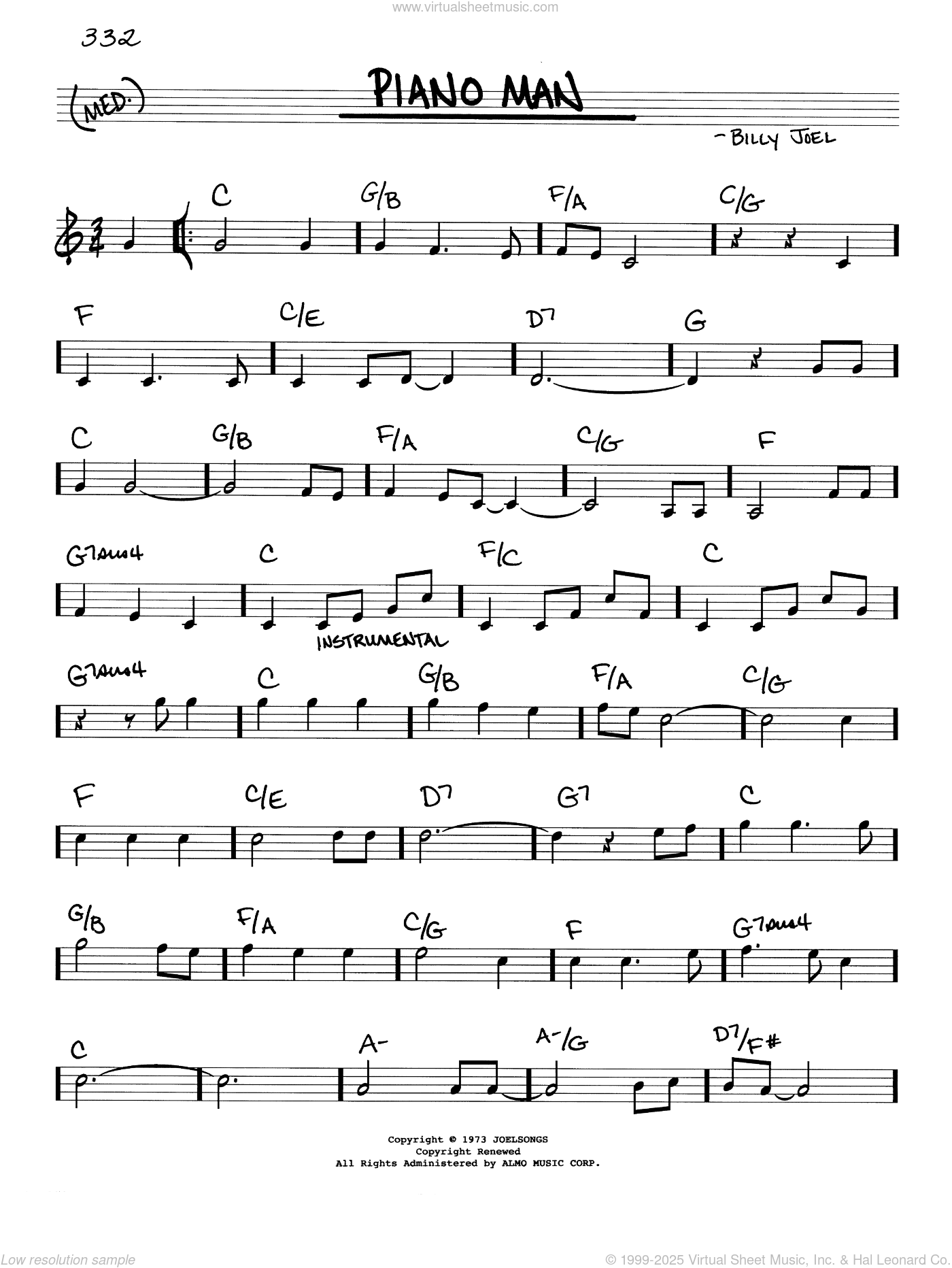 Piano Man Sheet Music real Book Melody And Chords real Book 