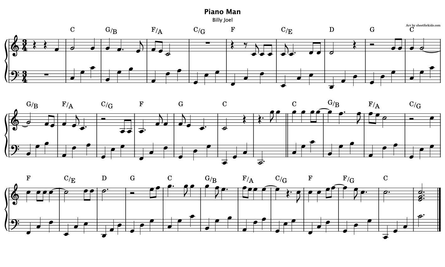 Piano Man Solo Piano Easy 