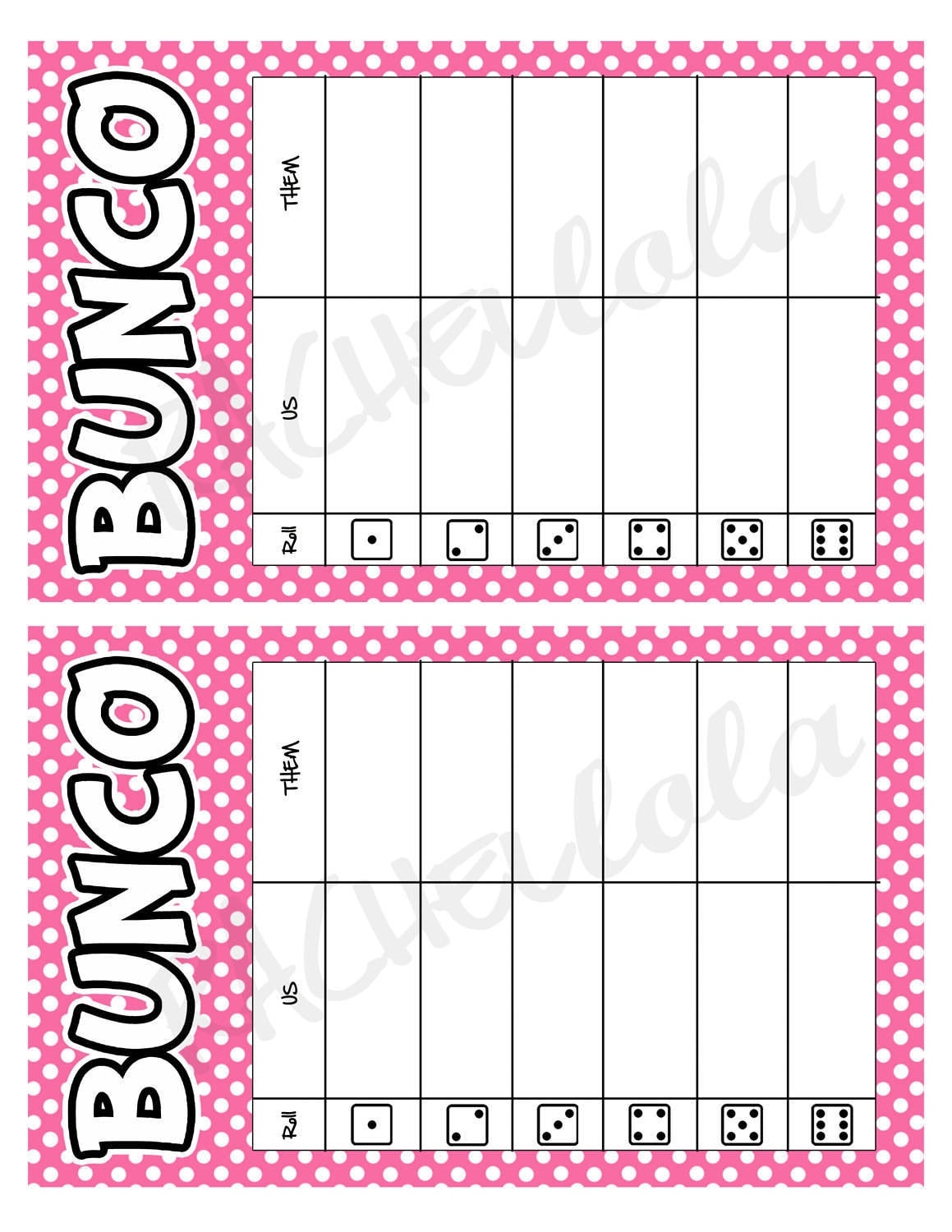 Pink Polka Dot Bunco Table Tally Sheets Us Them Tally Cards Score Note Card Bunko Game Night Instant Digital Download Printable Template Etsy
