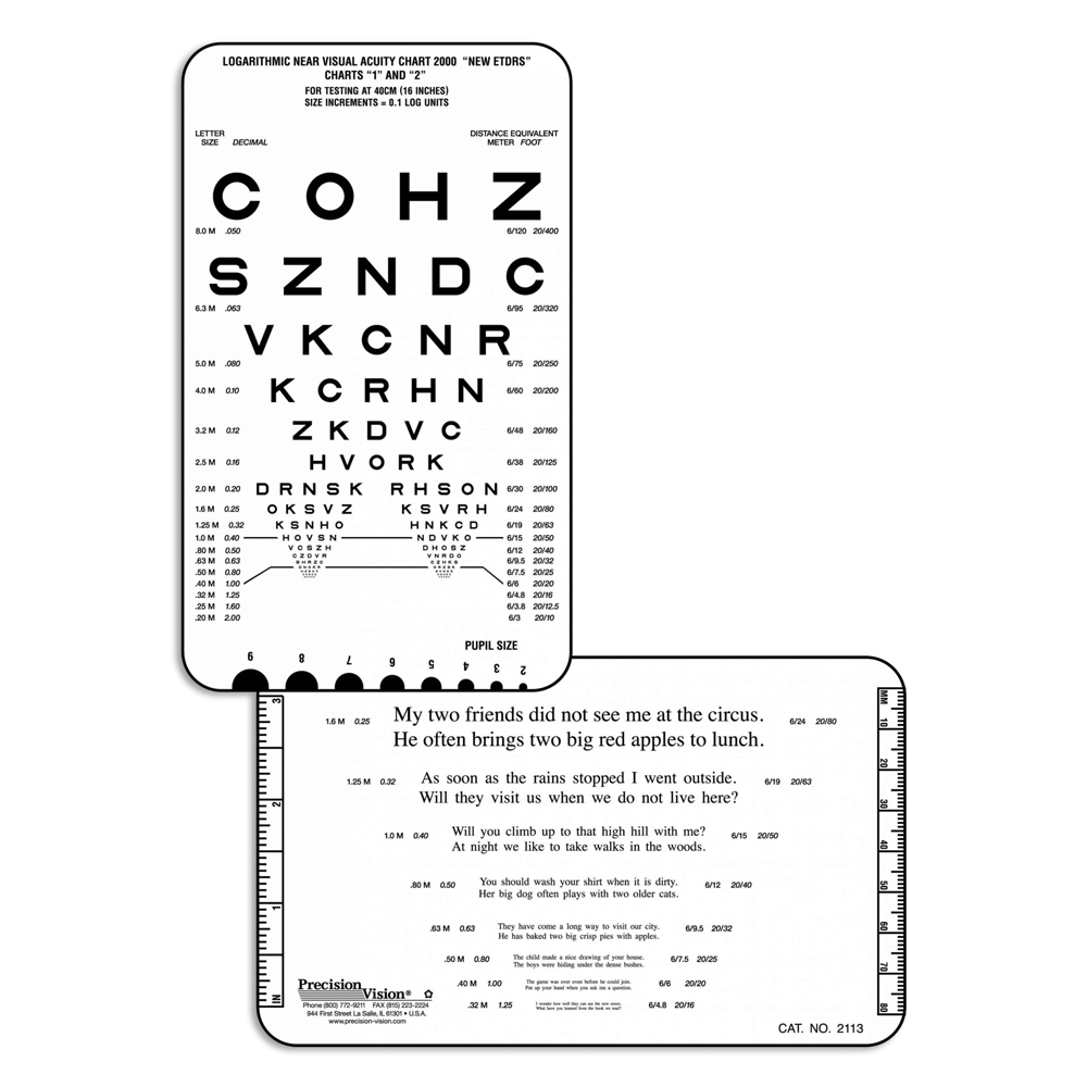 Pocket Near Vision Test Card Sloan Optotypes Continuous Text For Optometrists
