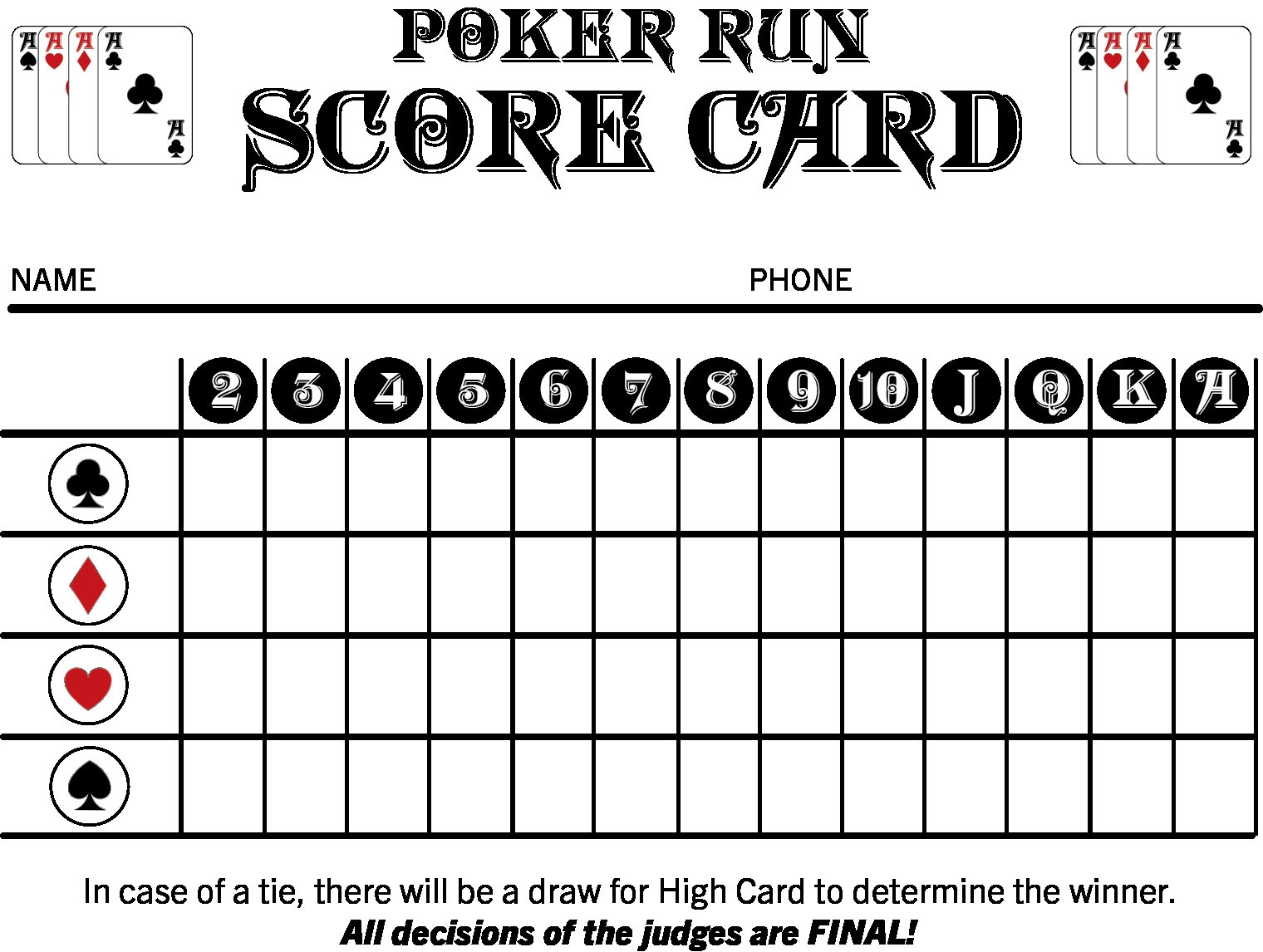 Poker Run Score Cards Etsy