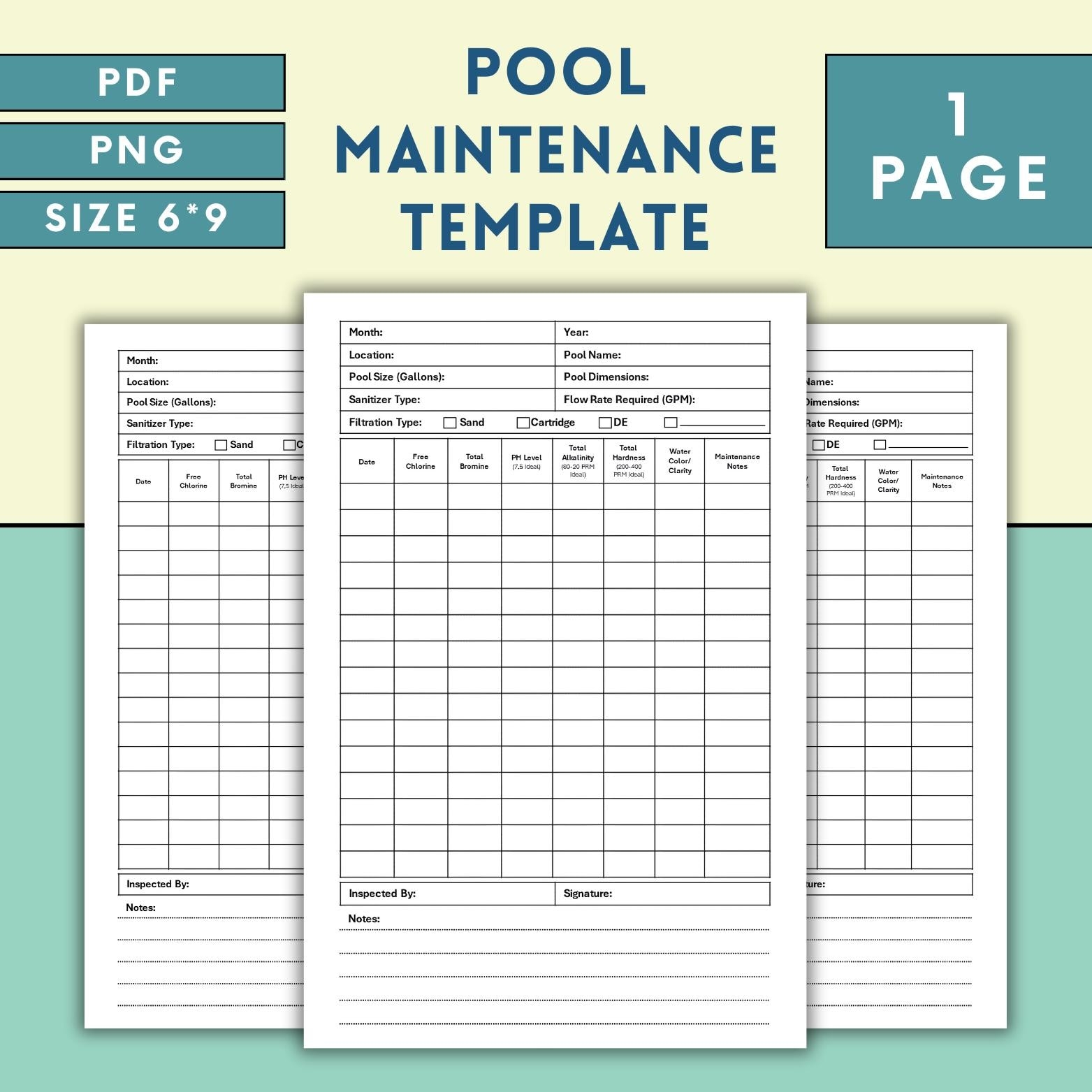 Pool Log Sheet Etsy