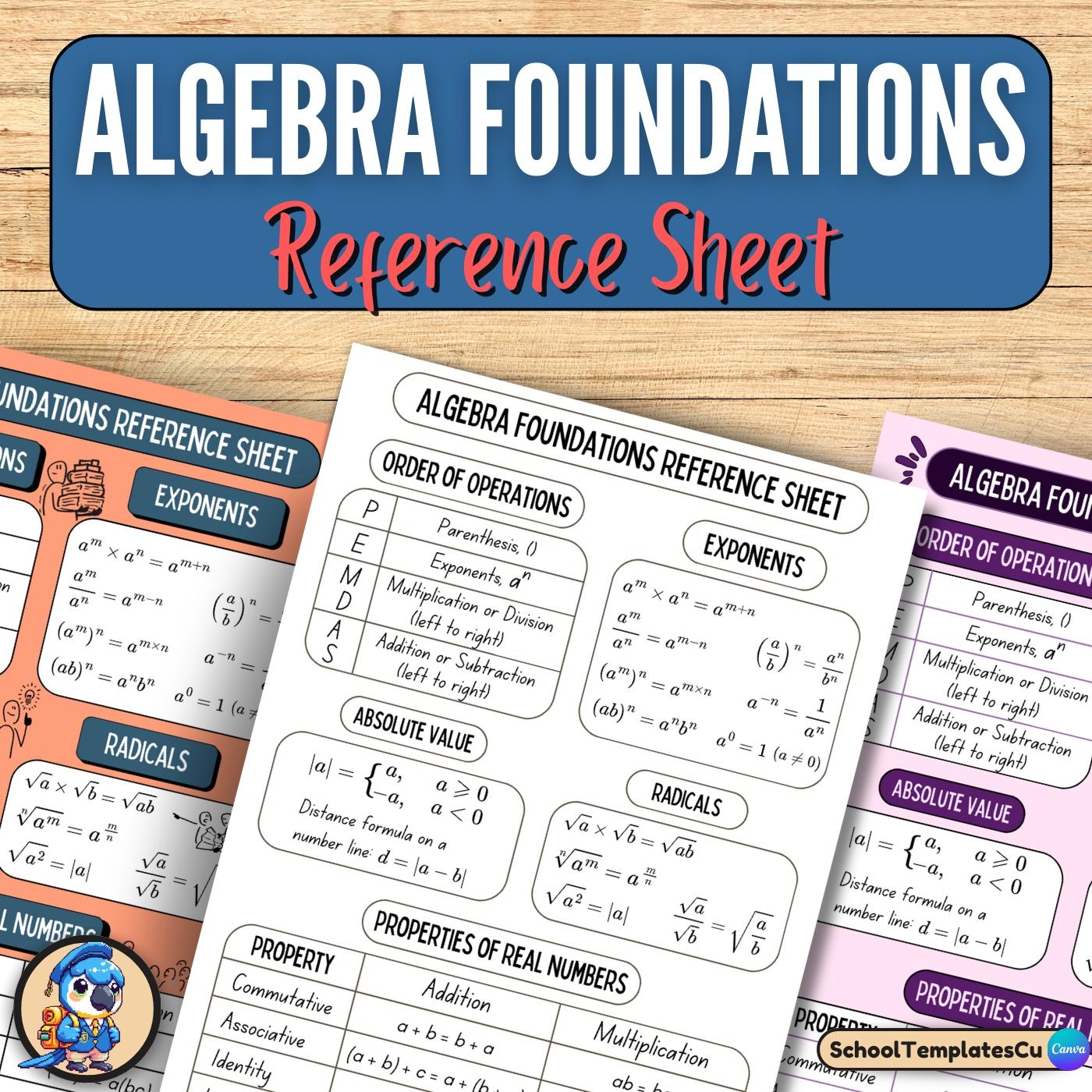 Printable Pre Algebra Cheat Sheet