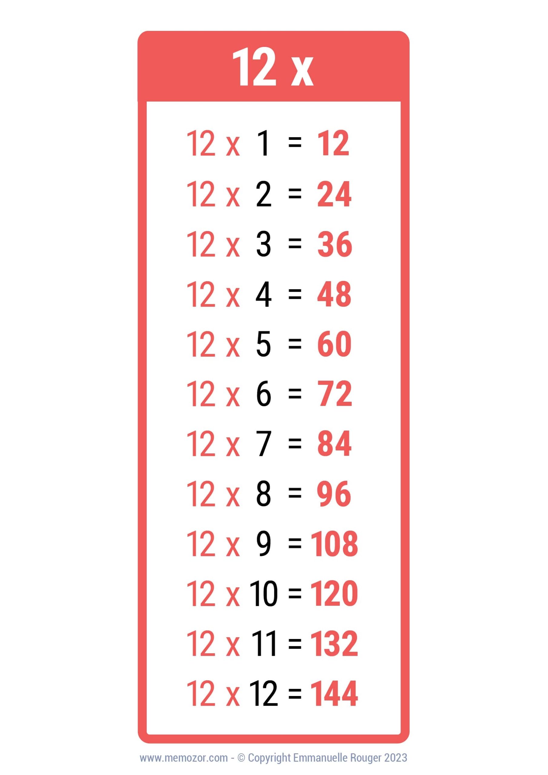 Pretty 12 Times Table Chart Print For Free many Colors Memozor