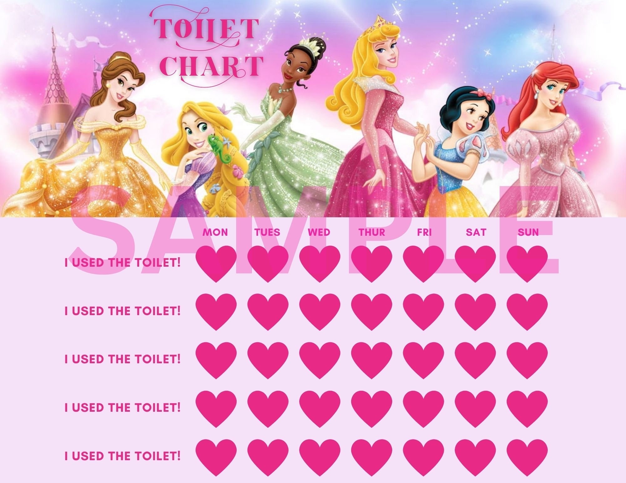 Princess Potty Chart Princess Toilet Training Chart Etsy