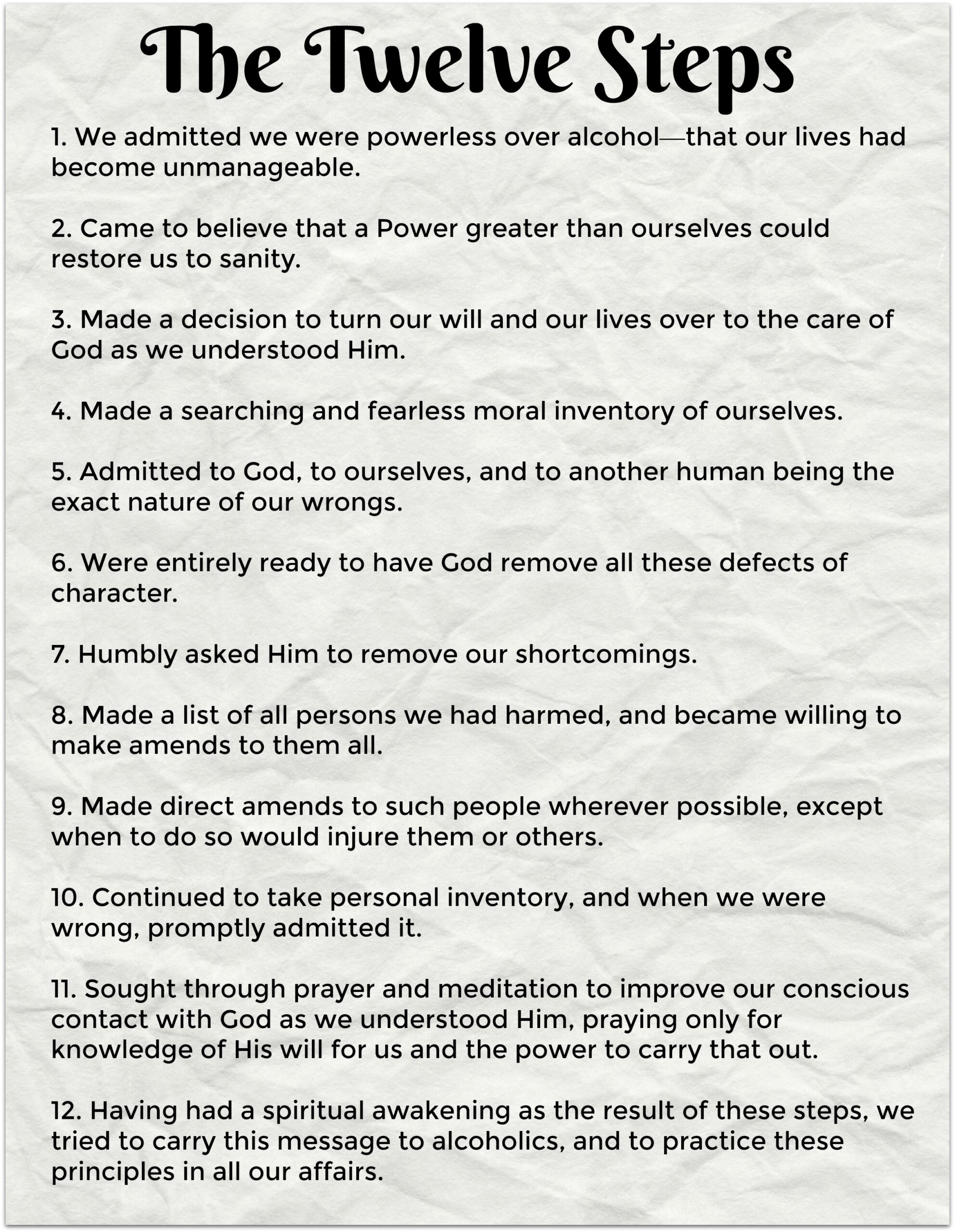 Printable 12 Steps Of Alcoholics Anonymous Free PDF Download 