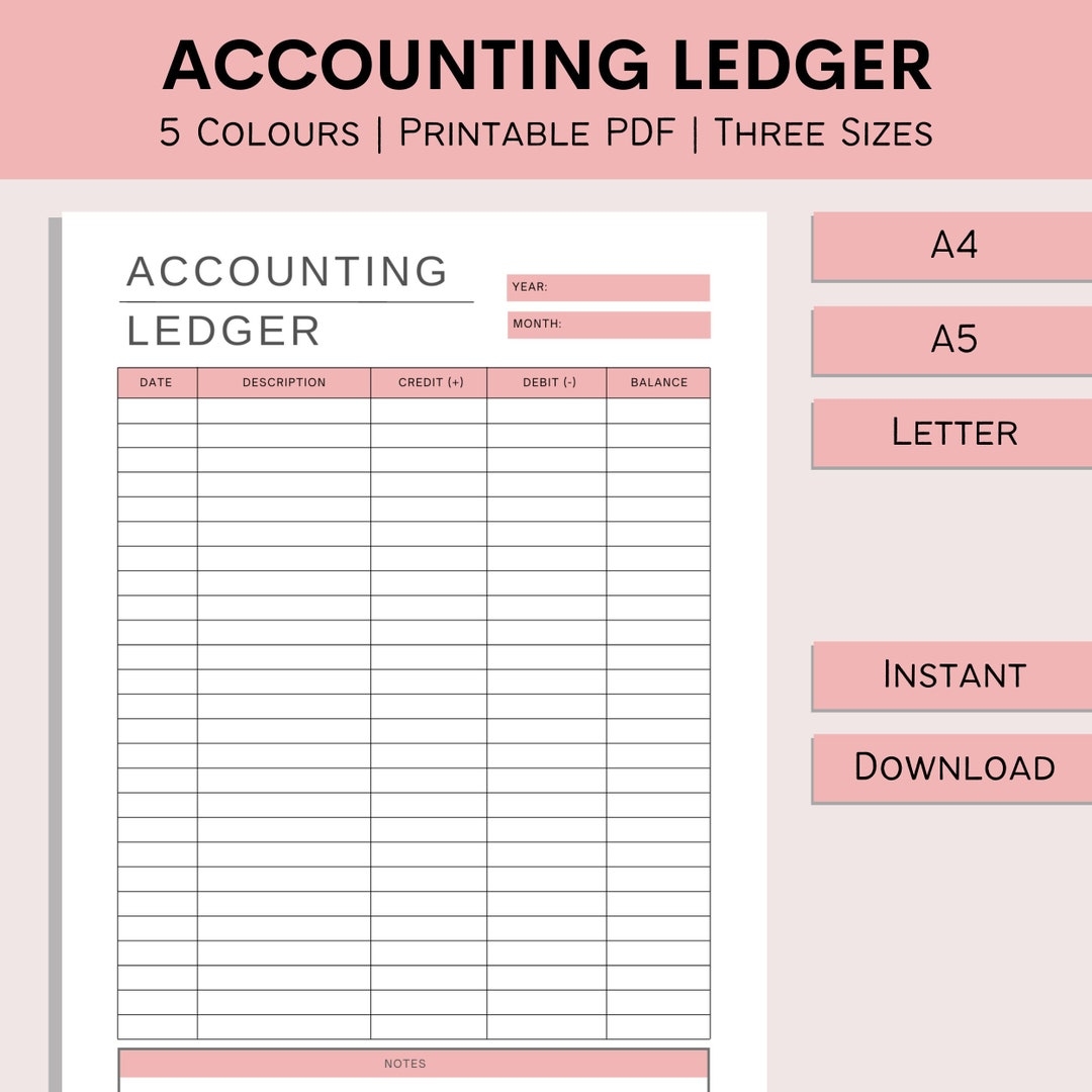 Printable Accounting Ledger Bookkeeping Template Small Business Accounting Credit And Debit Log Book PDF A4 A5 Letter Etsy