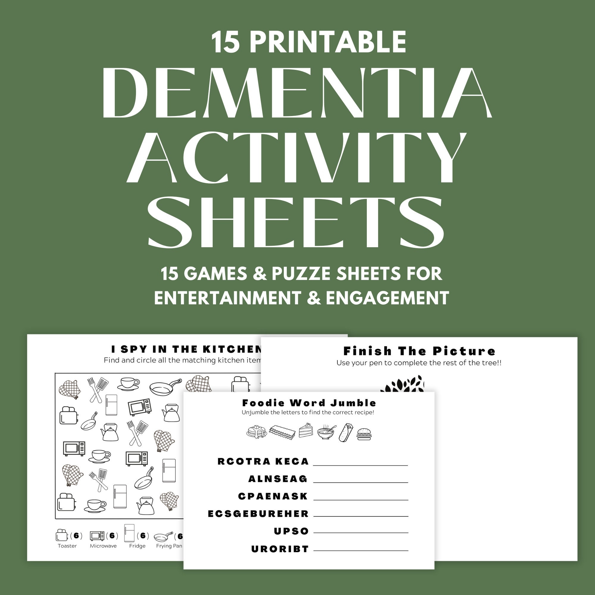 Printable Activity Sheets Alzheimer s Dementia Care Senior Games And Puzzles Instant Digital Download Etsy