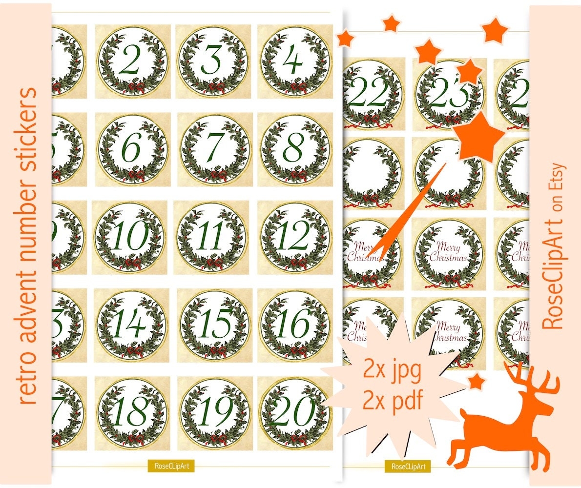 Printable Advent Calendar Numbers Instant Download Number Tags High Resolution Commercial Use Allowed Christmas Countdown Etsy