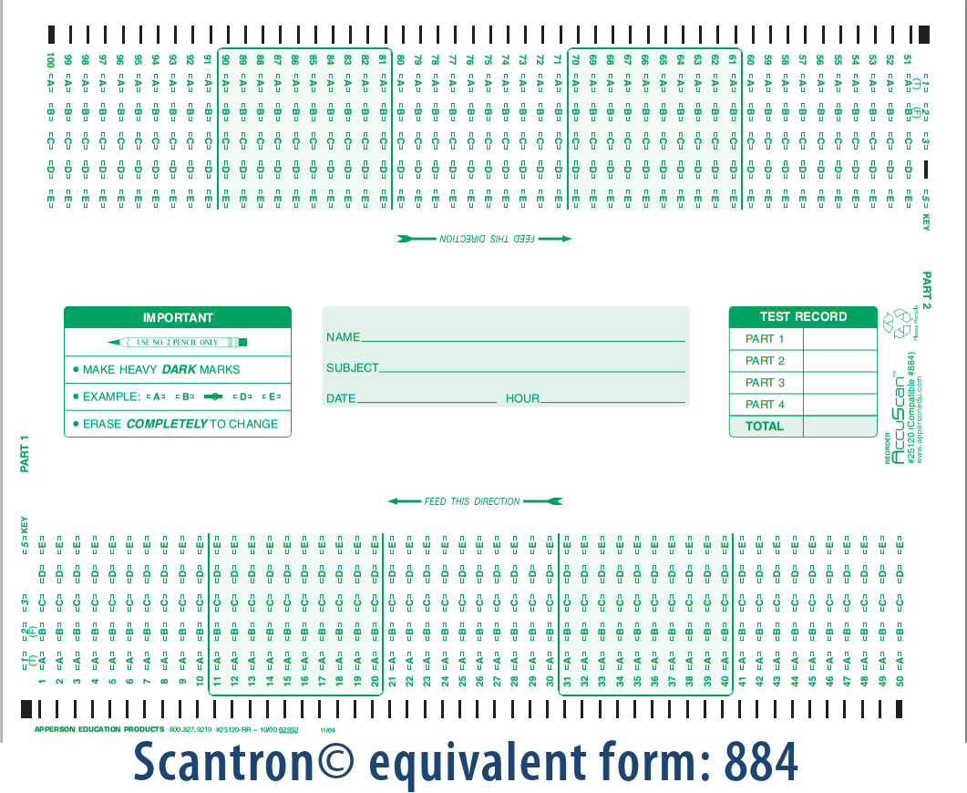 Printable Answer Sheet Official Scantron Brand 882 E Answer Sheet 50 Pack 100 Question Scantron