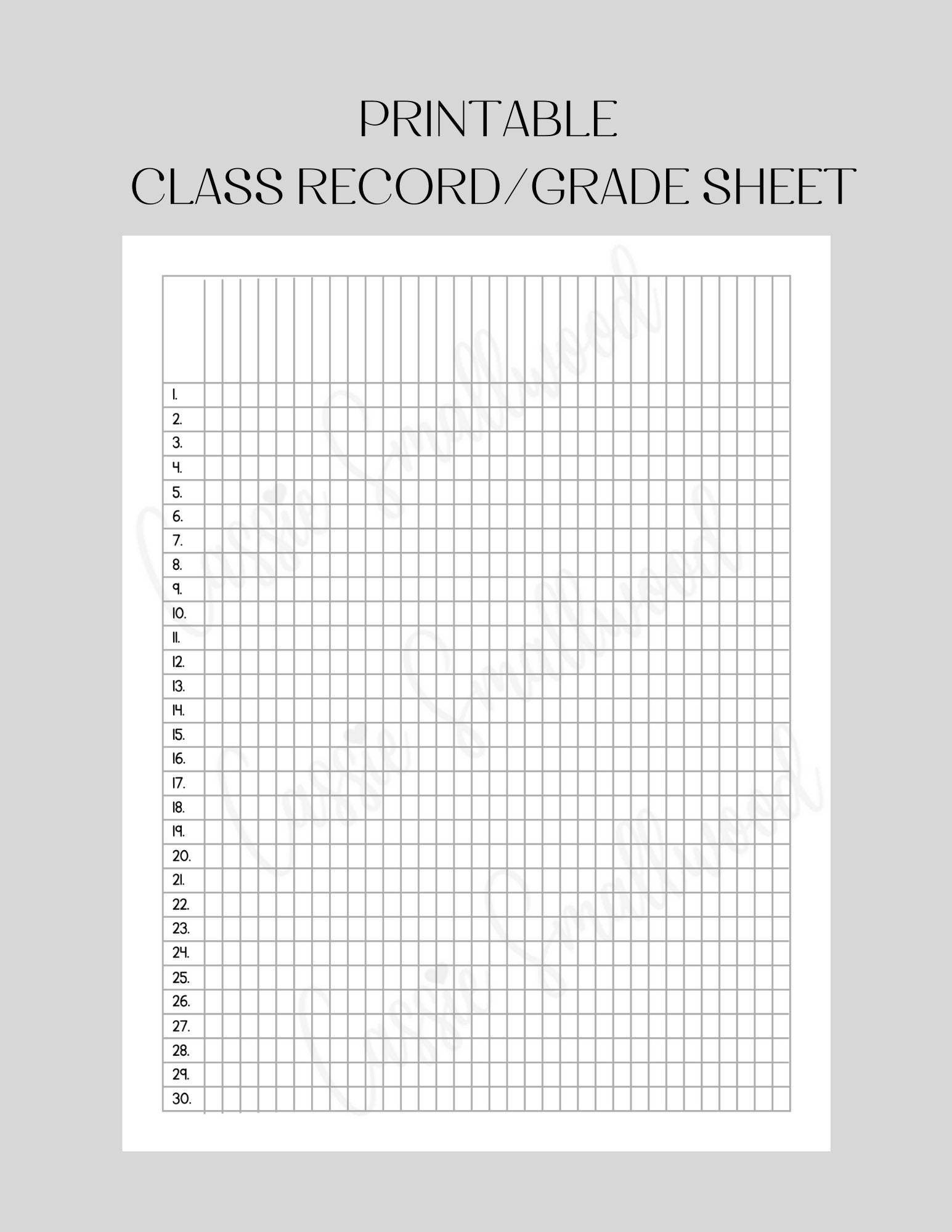 Printable Attendance Template Student Grade Tracker Printable Grade Sheet Class Record Checklist Elementary School Teacher Gradebook Etsy
