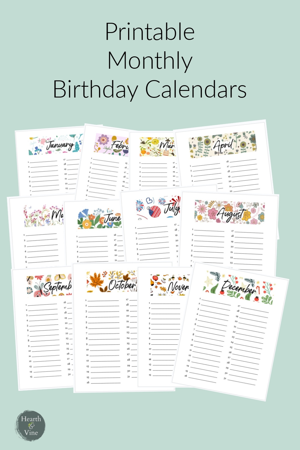 Printable Birthday Calendars