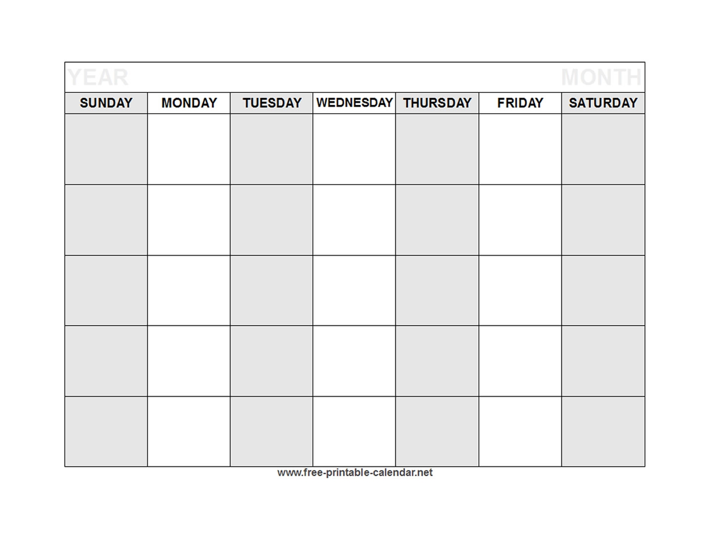 Blank Calendar Free Printable