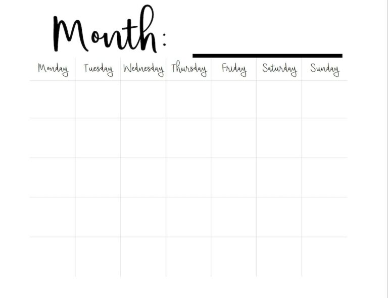 Printable Blank Monthly Calendar monday Start 16 X 20 Etsy