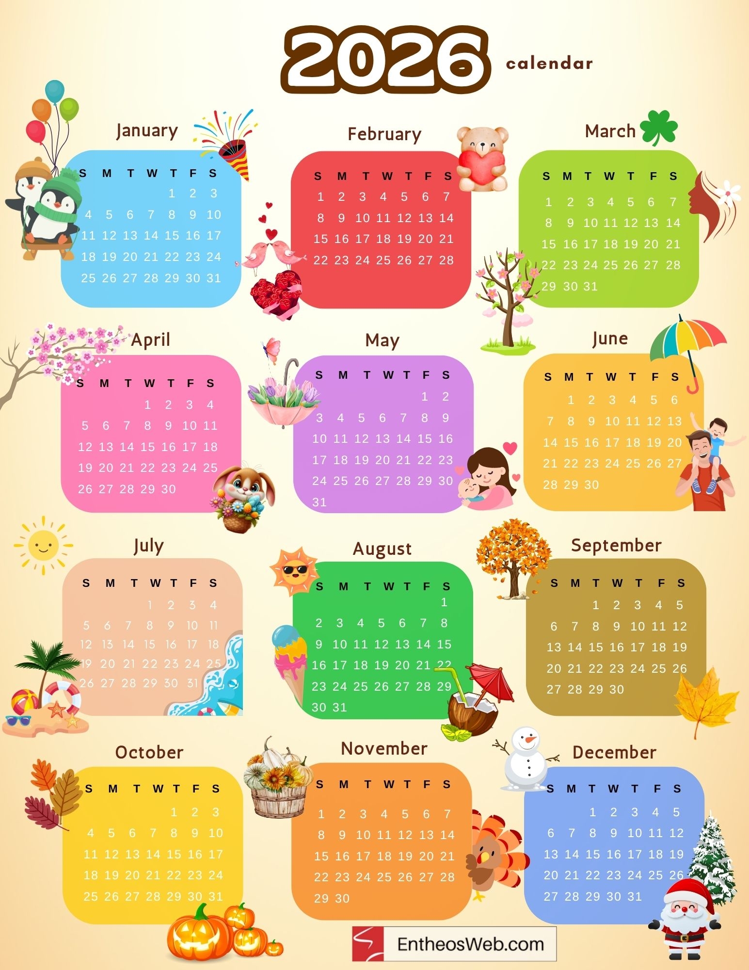 Printable Calendars 2026 EntheosWeb